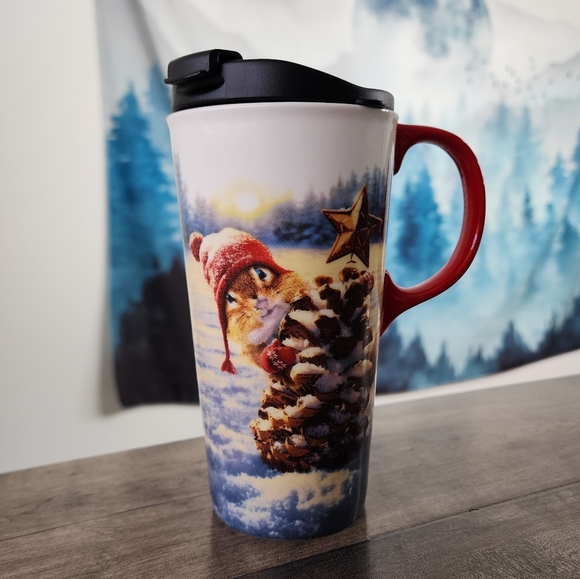 Cypress Holiday Winter Squirrel Ceramic 17.5 fl oz Travel Cup - Picture 2 of 15